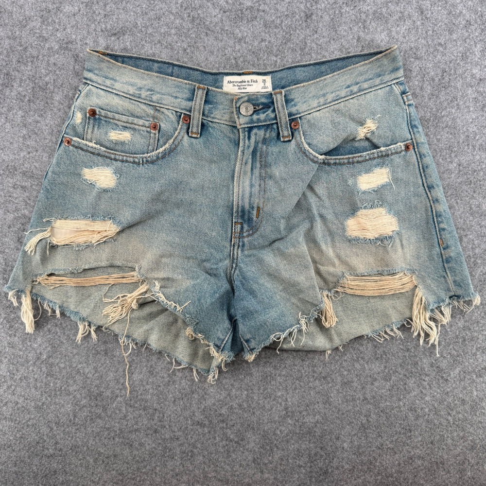 Y2K Abercrombie & Fitch Shorts Womens 26 Curve Love Boyfriend Blue Distressed